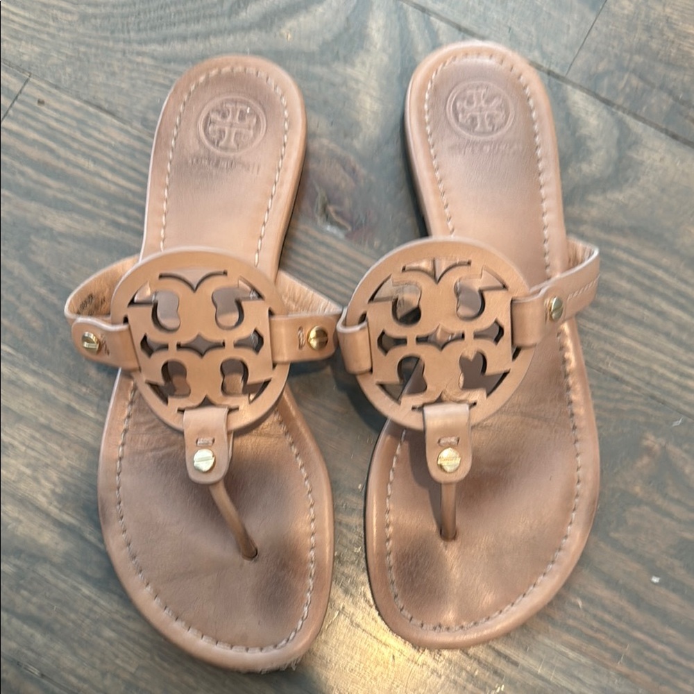 Tory Burch Tan Sandals with Iconic Medallion